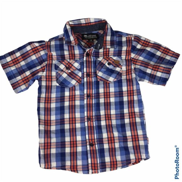 4/$20 Ecko Unlimited Plaid Button Up SS Shirt Sz 6  Red White Blue - Picture 1 of 6